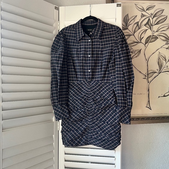 ISABEL MARANT FILANUA PUFF-SLEEVE PLAID MINI DRESS - Size 38/US 6 - Picture 3 of 13